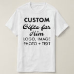 Custom personalised Men's Budget White T-Shirt<br><div class="desc">Custom personalised Men's Budget Value White T-Shirt - GET BIG SAVINGS WITH MULTIPLE PURCHASE ORDER DISCOUNT. 100% cotton t-shirts, double-needle hemmed with 1x1 rib knit collar and shoulder-to-shoulder taping. Unisex sizing, standard fit, true to size. Upload logo, photo, image, design and add your own text to make your own personalised...</div>