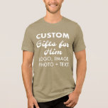 Custom personalised Men's Green Tri-Blend T-Shirt Tri-Blend Shirt<br><div class="desc">Custom personalised Men's Olive Green Tri-Blend T-Shirt - Bella Canvas t-shirt with side-seams - unisex sizing, retail fit. 50% poly, 25% Airlume combed and ring-spun cotton, and 25% rayon. Upload logo, photo, image, design and add your own text to make your own personalised birthday, Christmas, Father's Day, Valentine's Day celebration,...</div>