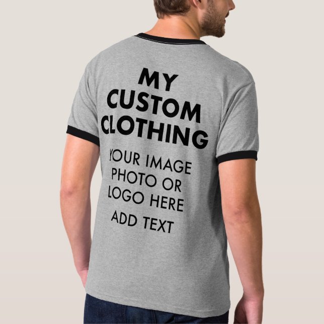 Custom Personalised MEN'S RINGER T-SHIRT - GREY (Back)