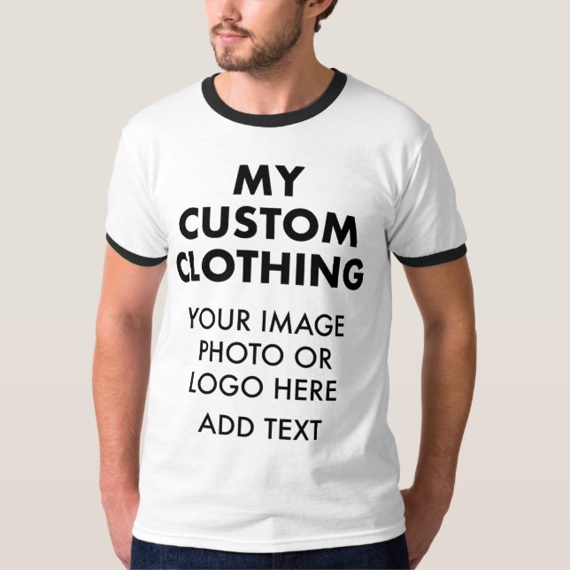 Custom Personalised MEN'S RINGER T-SHIRT - WHITE (Front)