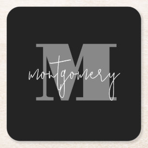 Custom Personalised Monogram Initial Name Square Paper Coaster