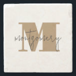 Custom Personalised Monogram Initial Name Stone Coaster<br><div class="desc">Classic drink coaster features your monogram initial and family name over it,  beautiful personalised home decor or give as a gift! Change the colours to match your decor.</div>