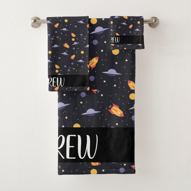 Custom personalised ,monogram outer space  bath towel set (Insitu)