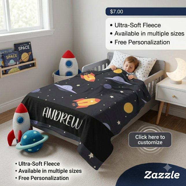 Custom personalised ,monogram outer space  fleece blanket (Creator Uploaded)
