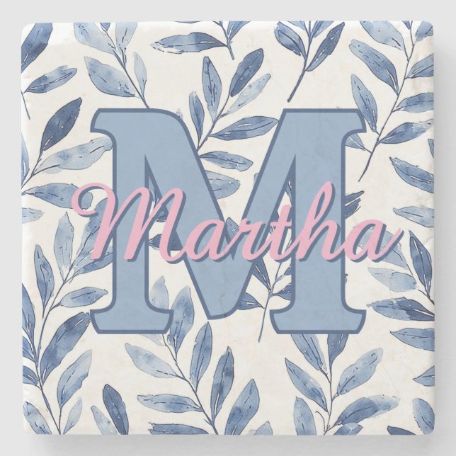 Custom Personalised Monogram Script Name Initial Stone Coaster (Front)