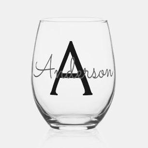 Custom personalised Monogram Stemless Wine Glass
