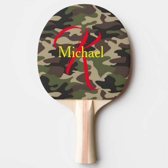 Custom Personalised Monogrammed Camo Camouflage Ping Pong Paddle (Front)