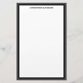 Custom Personalised Name Black Grey Border Stationery