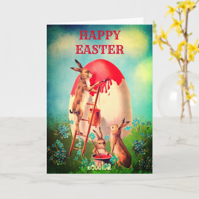 Custom Personalised Name EASTER Greetings Card (Yellow Flower)