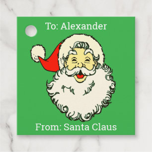 Custom Personalised Name Green Santa Claus Favour Tags