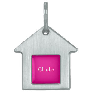 Custom Personalised Name Photo Art Bright Pink Pet ID Tag