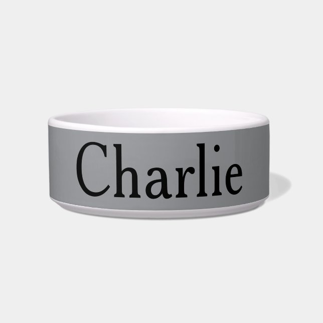 Custom Personalised Name Photo Art Grey Pet Bowl (Front)