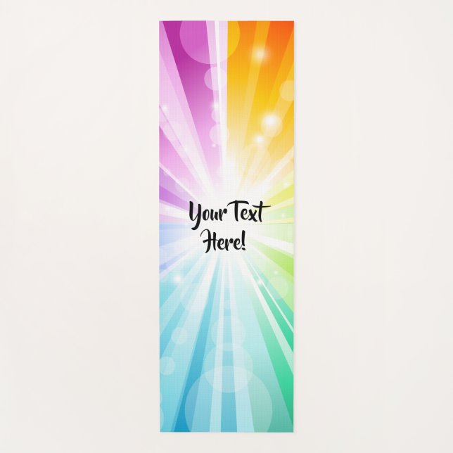 Custom Personalised Name Rainbow Bokeh Centre Rays Yoga Mat (Front)