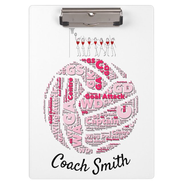 Custom Personalised Netball Coach Clipboard (Front)