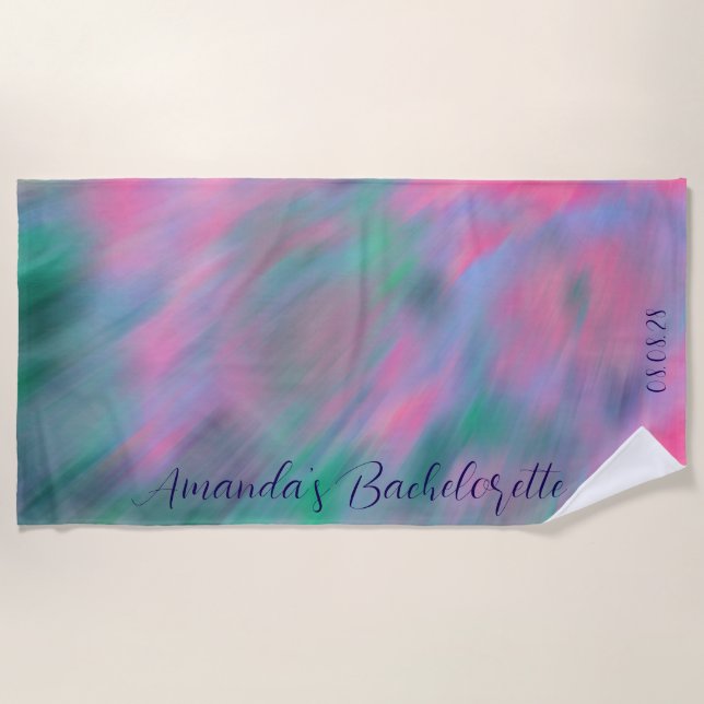 Custom Personalised Northern Lights Bachelorette  Beach Towel (Front)