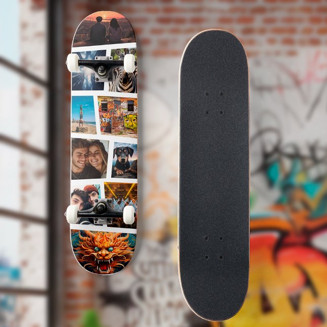 Custom Personalised Photo Collage Skateboard (custom photo skateboard on wall)