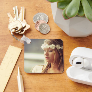 Custom Personalised PHOTO KEYCHAIN with PINK BACK