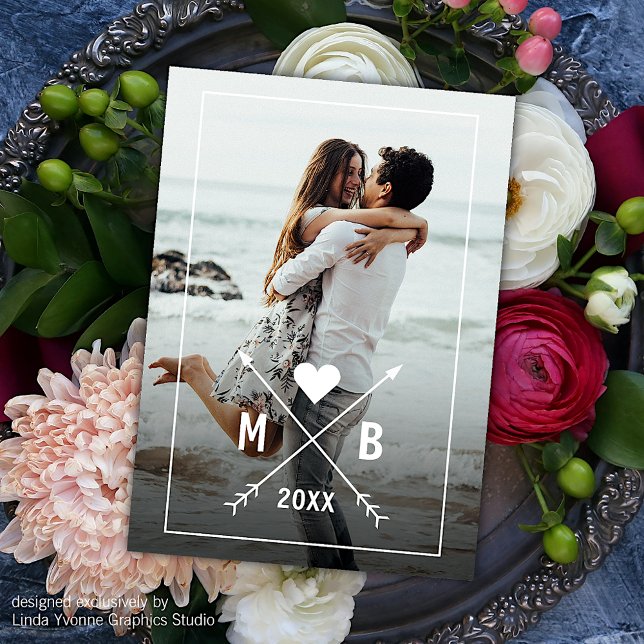 Custom Personalised Photo Monogrammed Heart Arrows Card (Creator Uploaded)