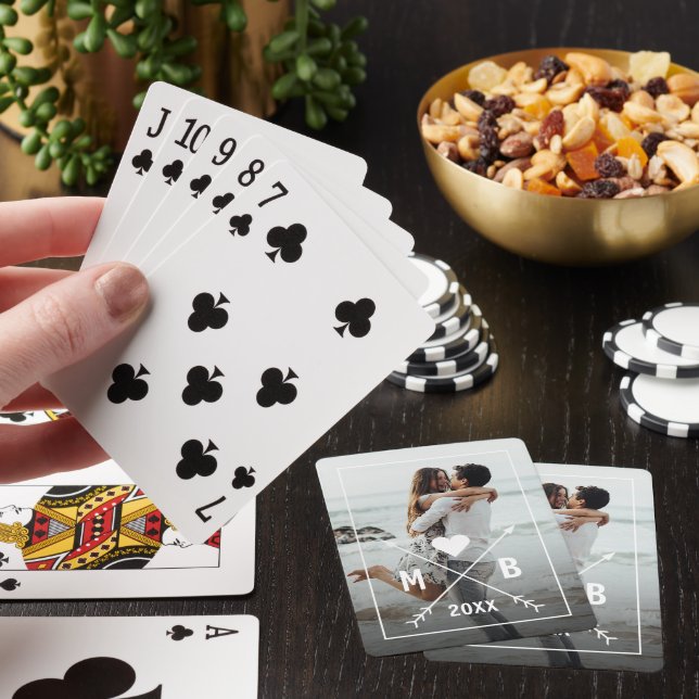 Custom Personalised Photo Monogrammed Heart Arrows Playing Cards (In Situ)
