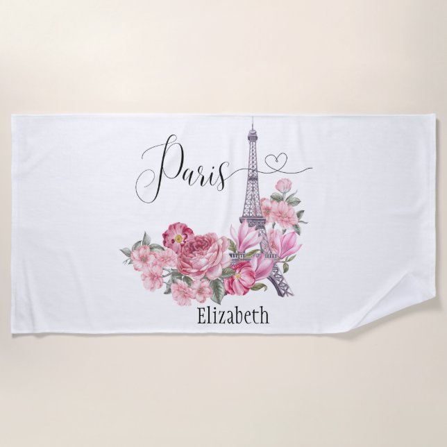 Custom Personalised Photo paris flowers Beach Towel (Front)
