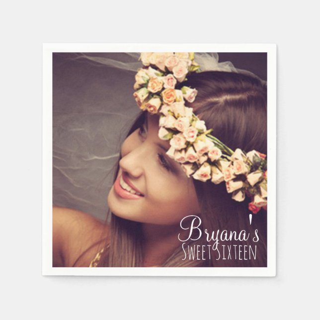 Custom Personalised Photo Picture Sweet 16 Party Napkin (Front)