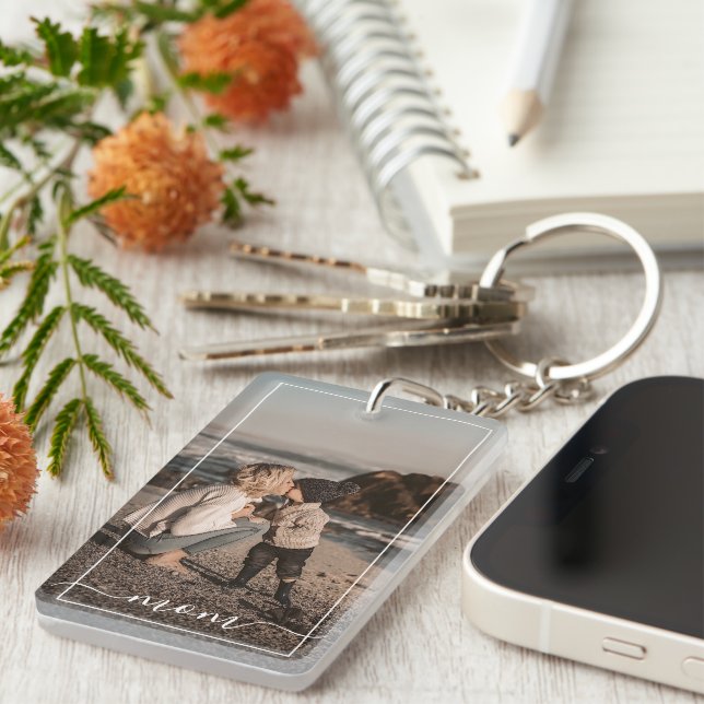 Custom Personalised Photo Simple Mum Text Key Ring (Front Right)