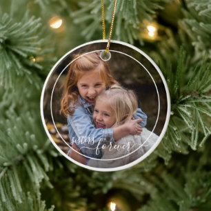 Custom Personalised Photo Template Sisters Forever Ceramic Tree Decoration