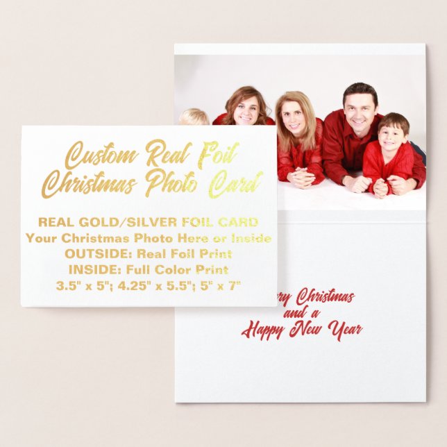 Custom Personalised REAL FOIL CHRISTMAS PHOTO CARD (Display)