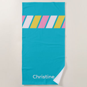 Custom Personalised Retro 80s Stripes Beach Towel