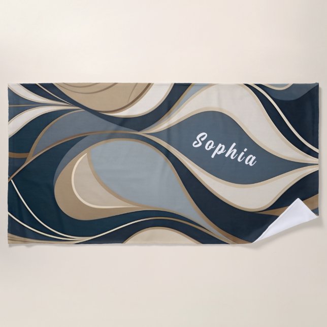 Custom Personalised Retro Blue Waves Bachelorette  Beach Towel (Front)