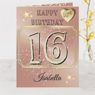 Custom Personalised Rose Gold 16th Birthday Card