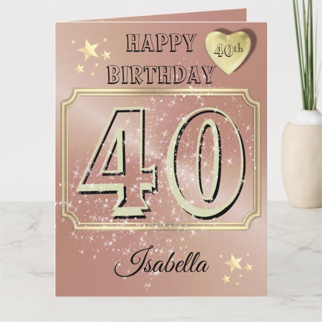 Custom Personalised Rose Gold 40th Birthday Card (Front)