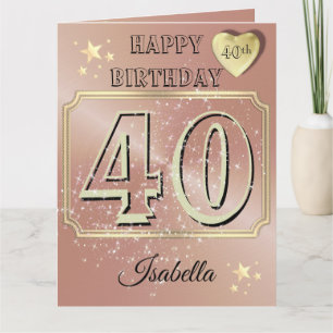 Custom Personalised Rose Gold 40th Birthday Card