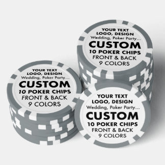 Custom personalised set of 10 GREY Poker Chips