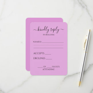 Custom Personalised Simple Minimalist Wedding RSVP Card