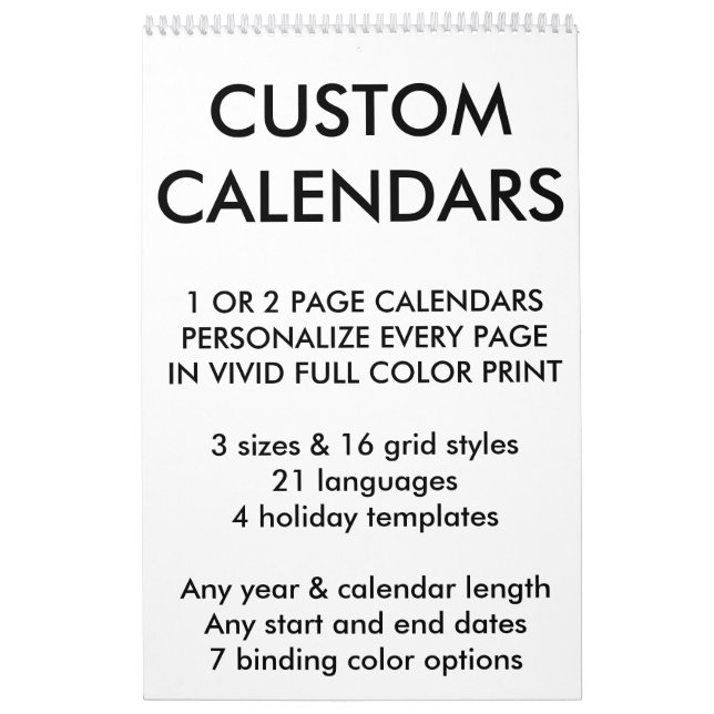 Custom Personalised Single Page 17" x 11" Calendar (Cover)