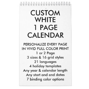 Custom Personalised Small 11"x7" 1-Page Calendar