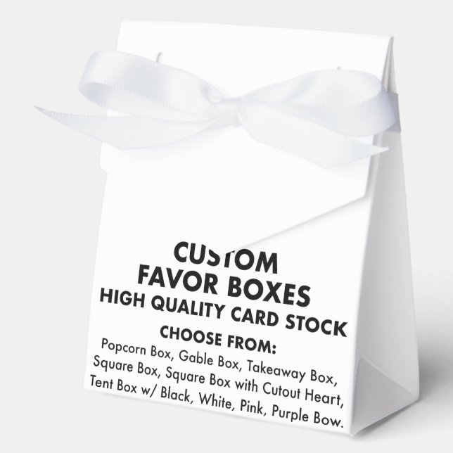 Custom Personalised Tent Favour Boxes, White Ribbo Favour Box (Front)