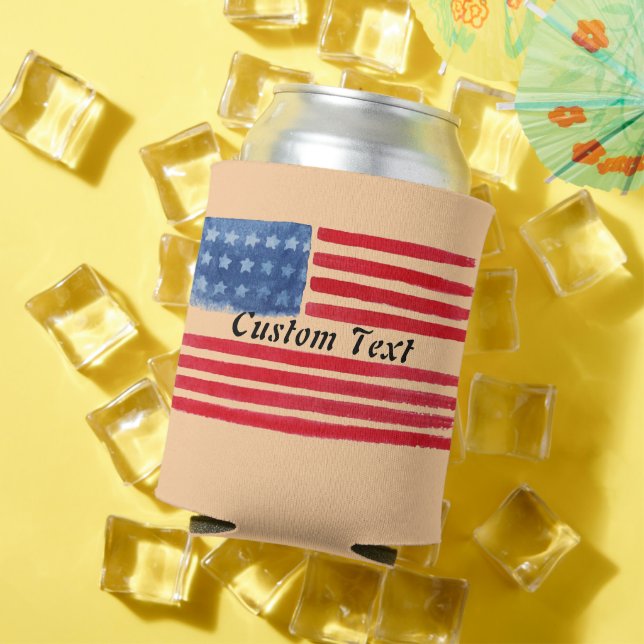  Custom Personalised Text American Flag Can Cooler (In Situ Summer)