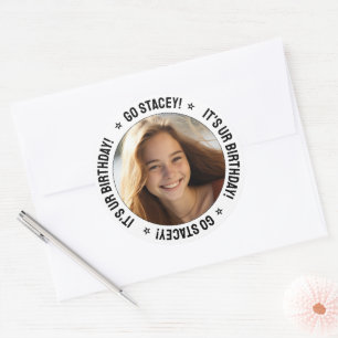Custom Personalised Text Message and Photo White Classic Round Sticker