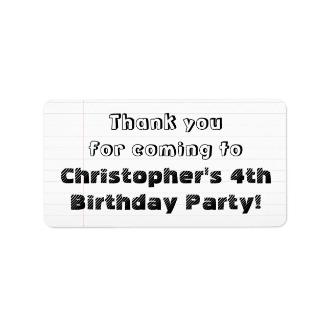 Custom Personalised Thank You Birthday Party Label (Front)