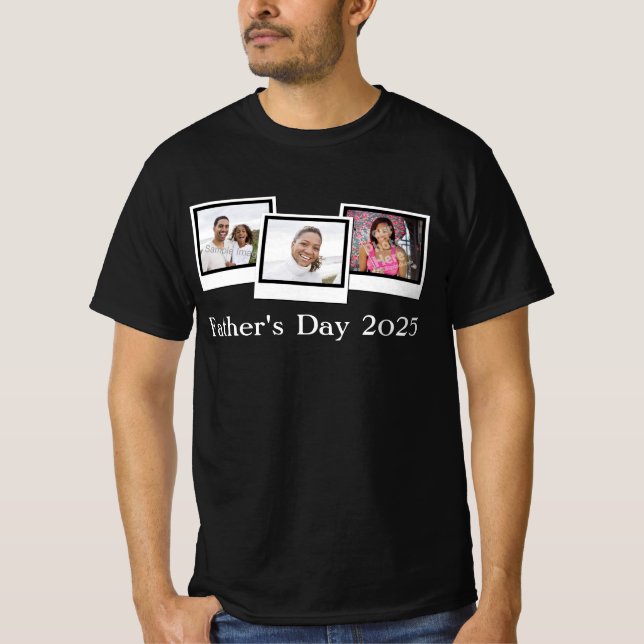Custom Personalised Three Photo Father's Day T-Shirt (Front)