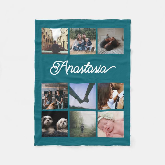 Custom Personalised Typography and Photo Collage Fleece Blanket (Front)