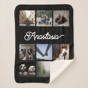 Custom Personalised Typography and Photo Collage Sherpa Blanket