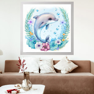 Custom Personalised Watercolor Wildflower Dolphin  Poster