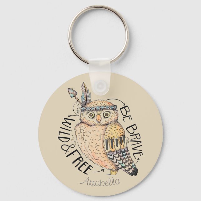 Custom Personalised Wild and Free Charming Owl Key Ring (Front)