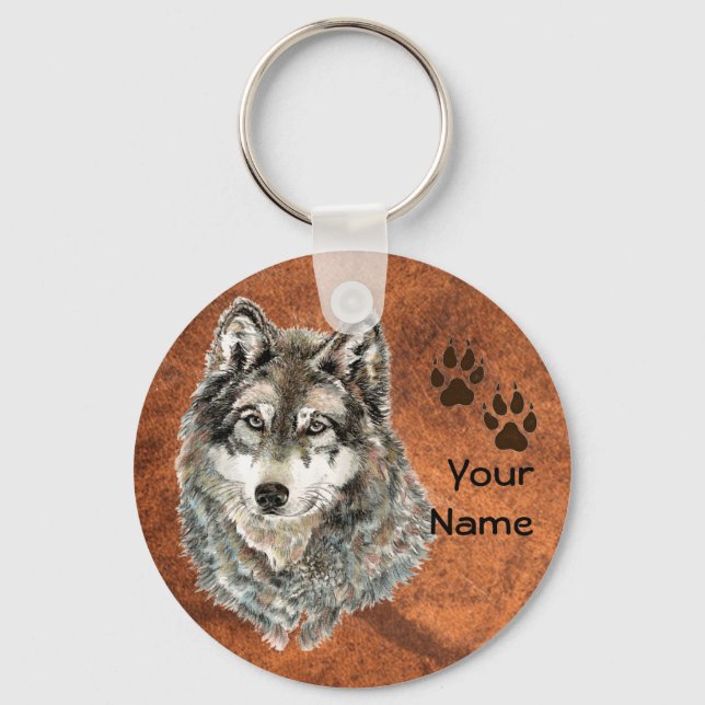 Custom, Personalised Wolf Tracks Key Ring (Front)