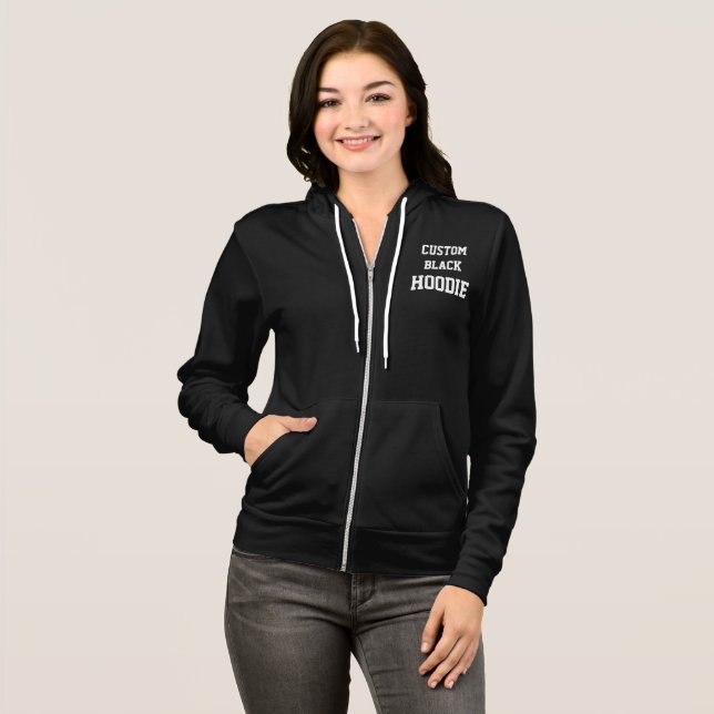 Custom Personalised Women's BLACK FULL ZIP HOODIE (Front Full)