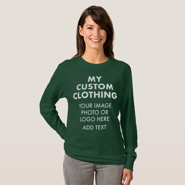 Custom Personalised WOMEN'S DEEP GREEN LONG SLEEVE T-Shirt (Front Full)