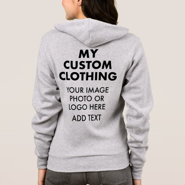 Custom Personalised WOMENS HEATHER GREY ZIP HOODIE (Back)